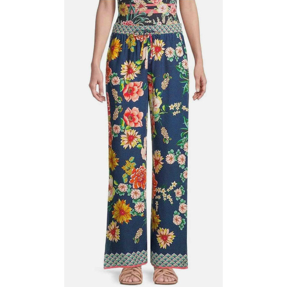 New Johnny Was Floral Border Split Pant‎ Small - Picture 1 of 6